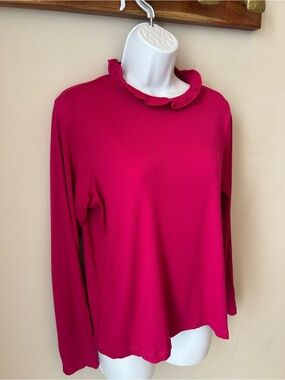 Smash + Tess Fuchsia Ribbed Ruffle Neck Modal Top XL Made in Canada
